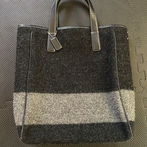 Coach wool tote handbag, black with charcoal stripe